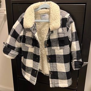Sherpa lined - black/white plaid Old Navy toddler jacket.